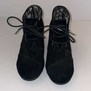Toms Black Suede Wedge Ankle Boots
